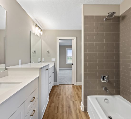 Jack and Jill Bathroom with double vanity and shower