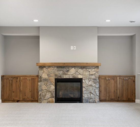 Downstairs fireplace with built ins