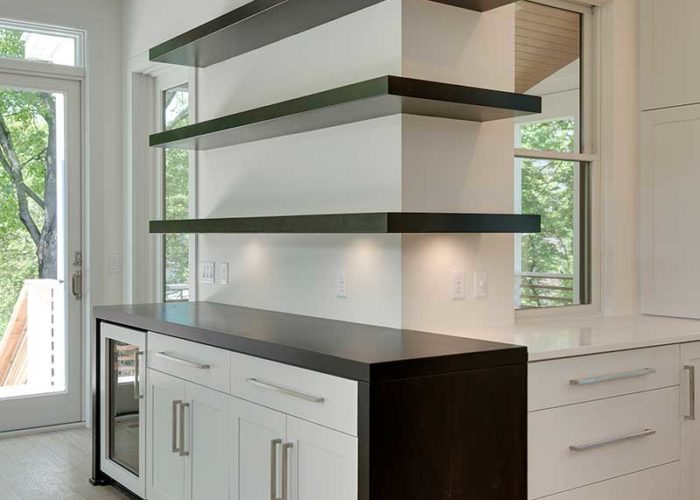 Floating shelves in kitchen