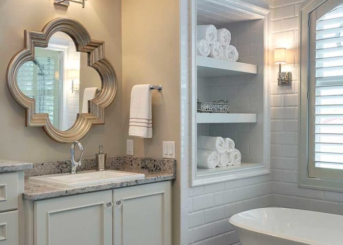 Luxury white bathroom with neutral accents