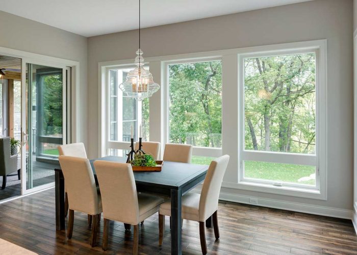 Dining area with large windows