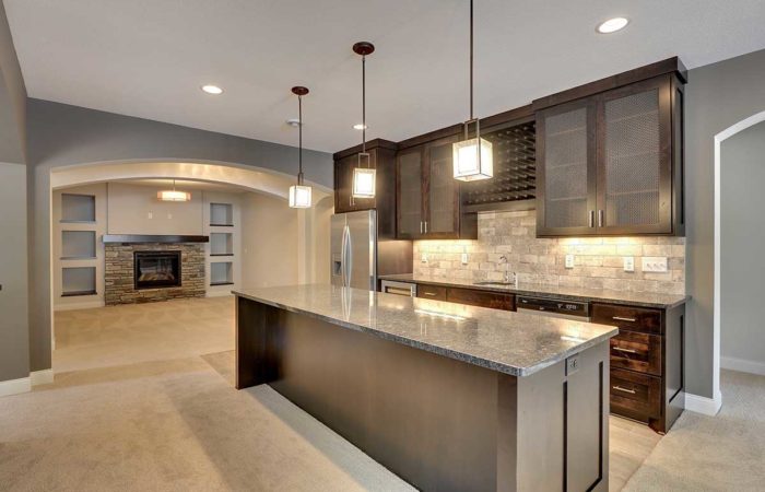 Rustic kitchen with long island