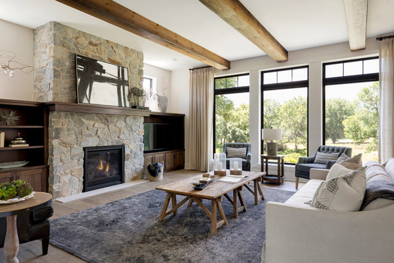 Living room with wood beams