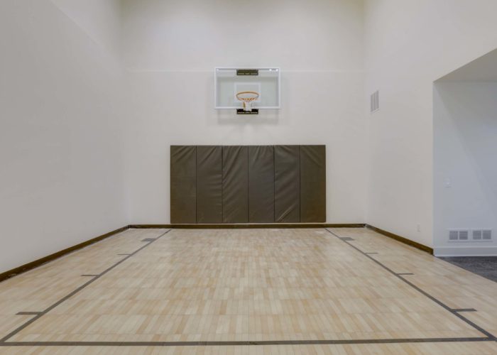 North Oaks Contemporary 93 lower level Sportcourt with basketball hoop and exercise room