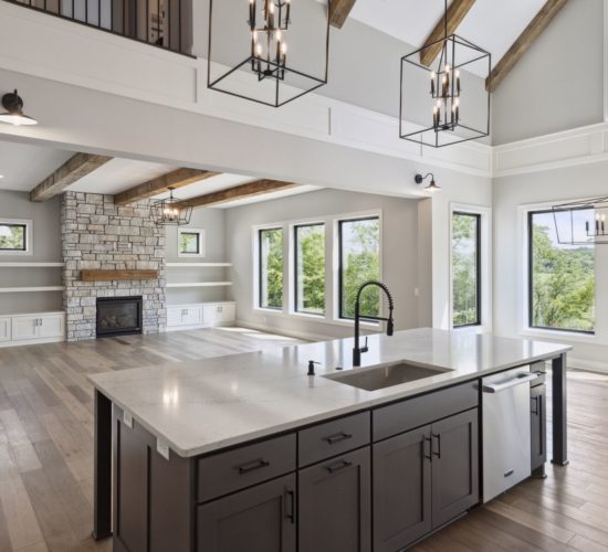 view from kitchen looking into the great room