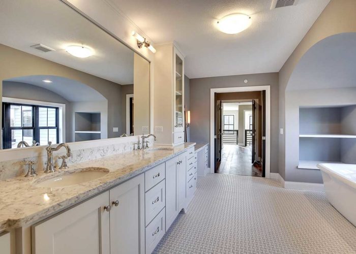Large master bathroom with marble double sink